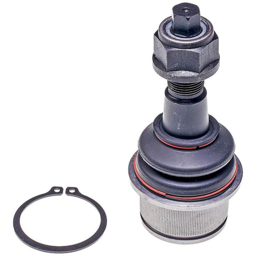 A BJ81265XL NASCAR Advantage Ball Joint - Front and a corresponding locking ring isolated on a white background.