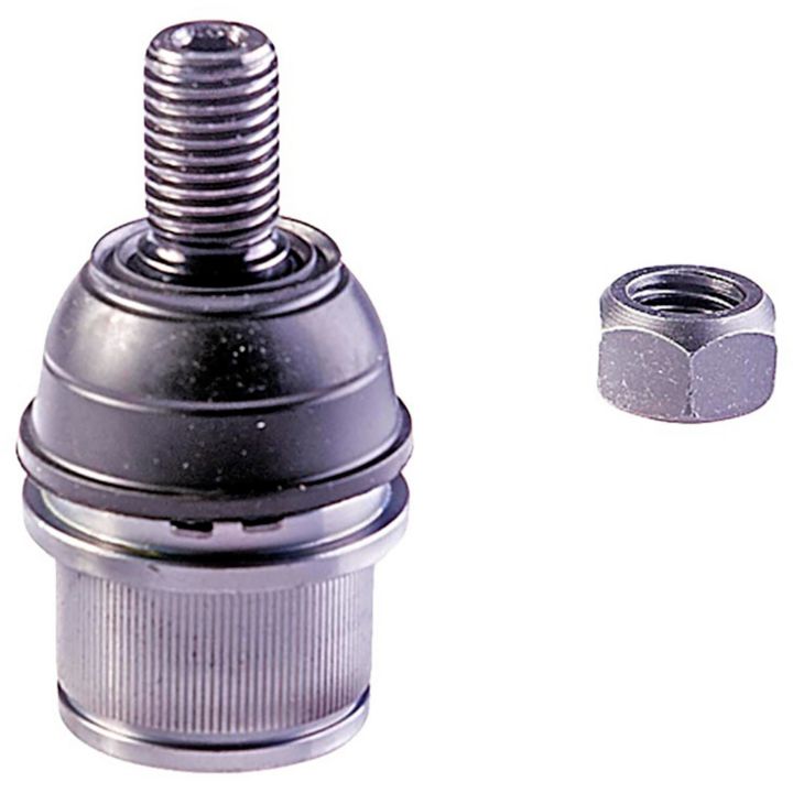 Close-up of the BJ82295XL NASCAR Advantage Ball Joint - Front, featuring a threaded end and accompanied by a separate hex nut placed to the right.