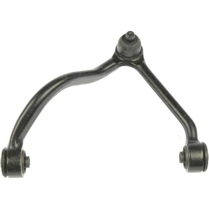 The CB63057 ProSeries OE+ Control Arm is a black metal car suspension control arm featuring two circular ends and an upward-pointing joint at its center.