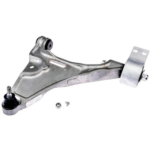 The CB90324 ProSeries OE+ Control Arm in silver metallic, accompanied by two small detached components, is displayed on a white background.
