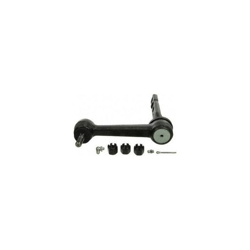 The image features the 1546366 Pro-Series OE Idler Arm for the passenger side in black, accompanied by three small black components, a small screw, and a bolt, all set against a white background.