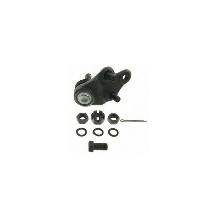 1JO407366A Pro-Series OE Ball Joints with nuts, bolts, washers, and a pin arranged on a white background.