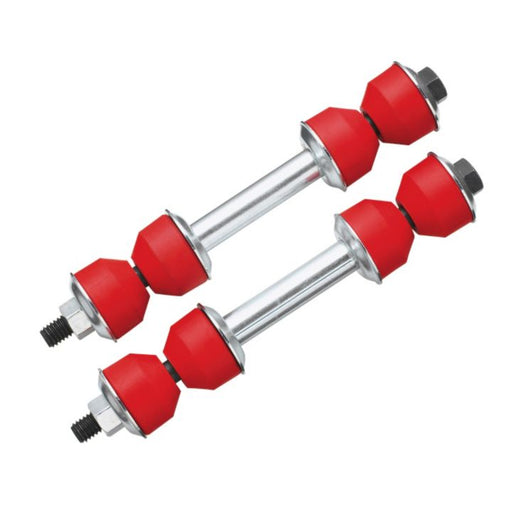 Two metal rods with red rubber bushings and threaded ends, resembling the 546187S000 Pro-Series OE Stabilizer Link Kit - Front.