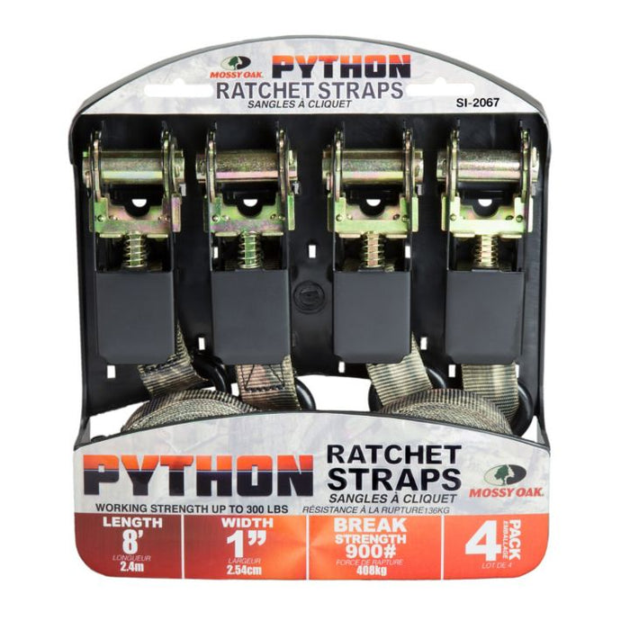 20021 900-lb Python Mossy Oak® Ratchet Tie Down Straps, 1-in x 8-ft, 4-pk