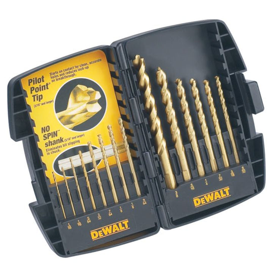 DW1368 DEWALT 14-piece Titanium Pilot Point Drill Bit Set