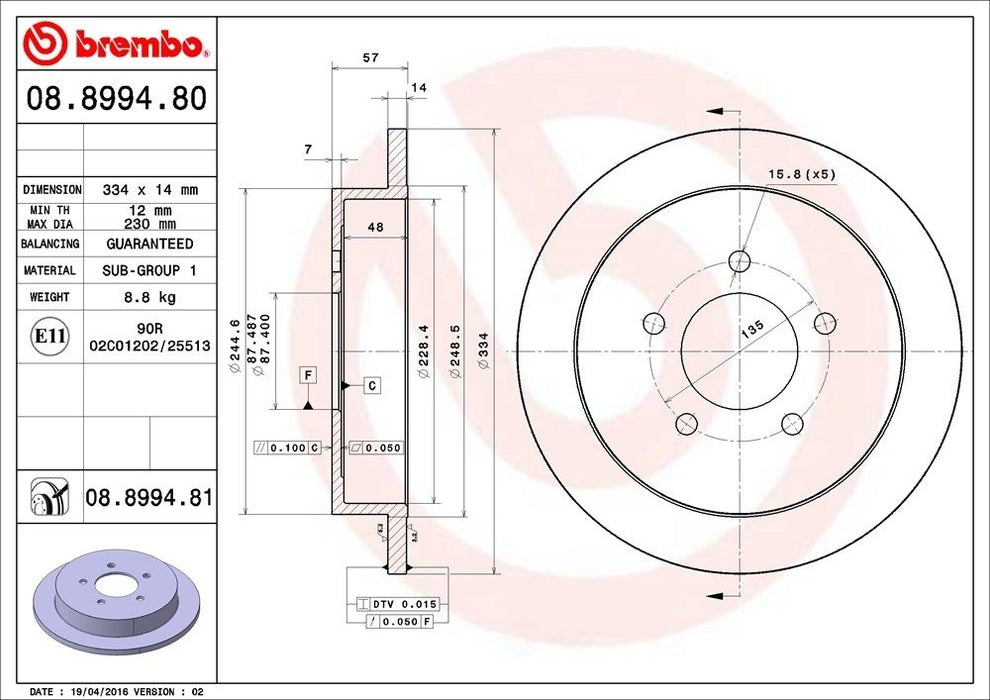 08.8994.81 Brembo Brake Rotor