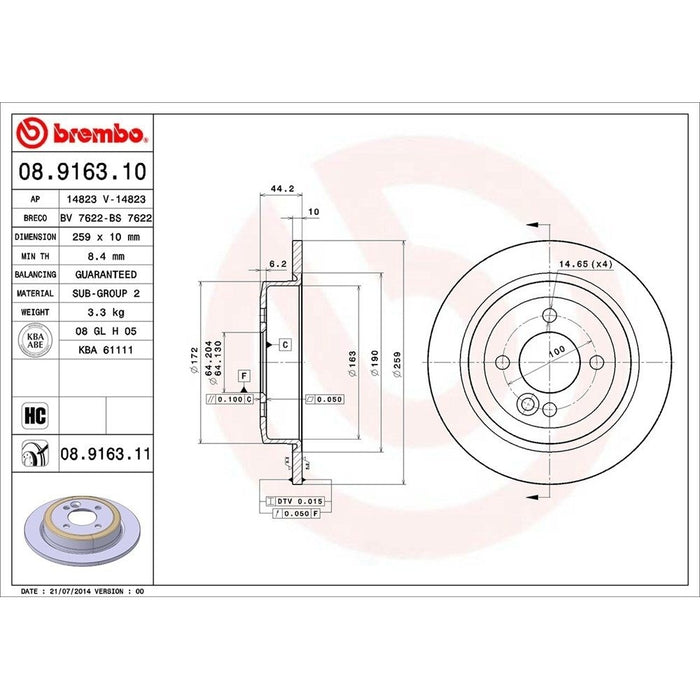 08.9163.11 Brembo Brake Rotor