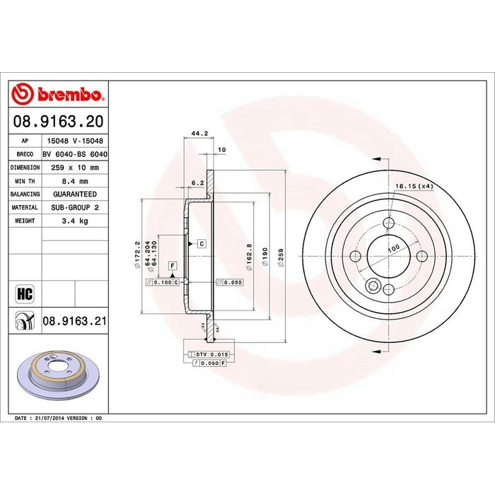 08.9163.21 Brembo Brake Rotor