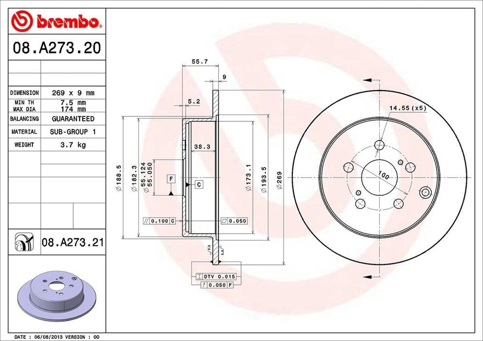 08.A273.21 Brembo Brake Rotor