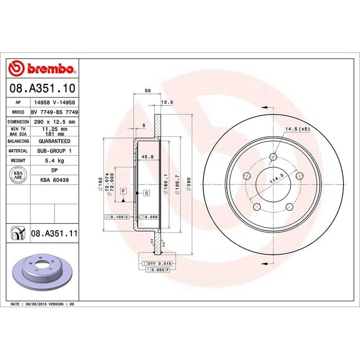 08.A351.11 Brembo Brake Rotor