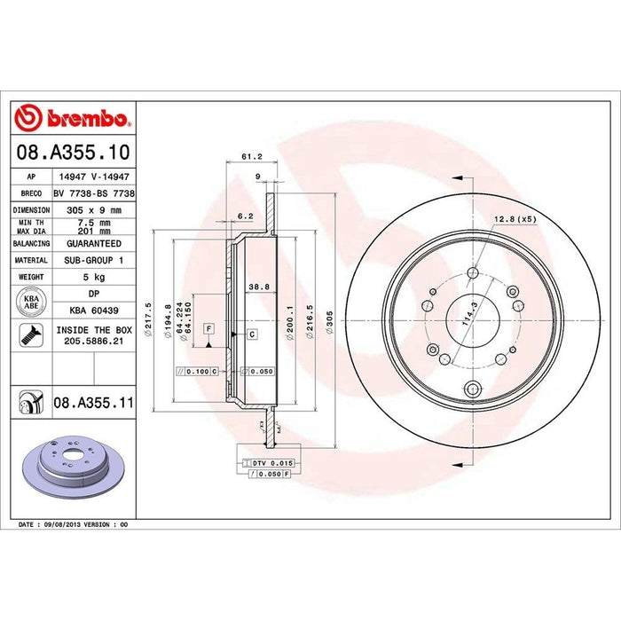 08.A355.11 Brembo Brake Rotor