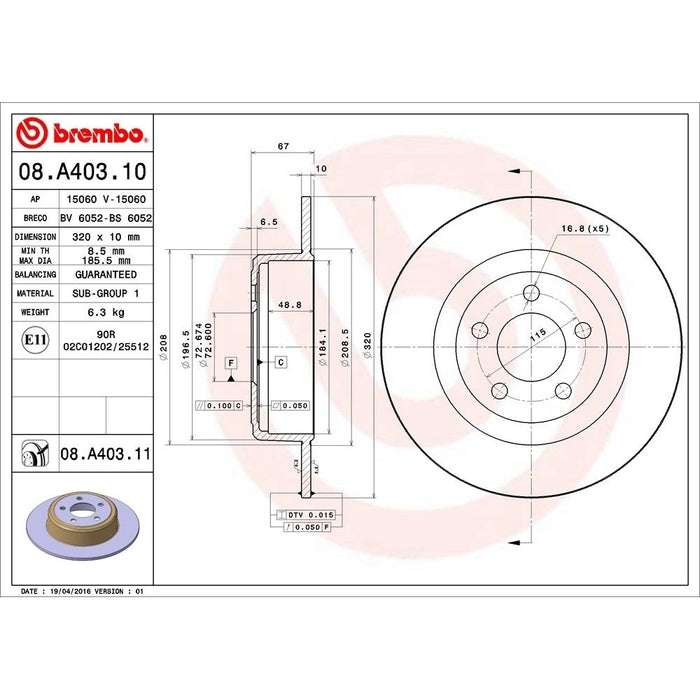 08.A403.11 Brembo Brake Rotor