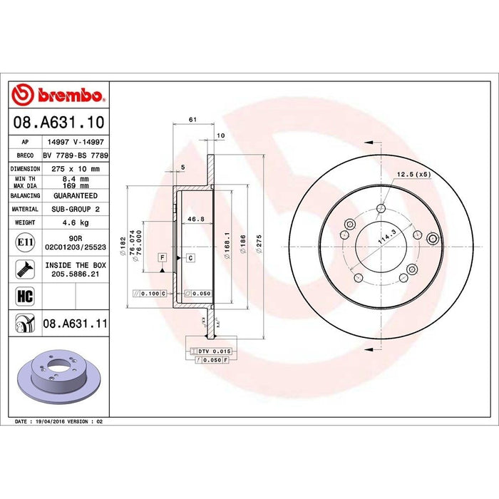 08.A631.11 Brembo Brake Rotor