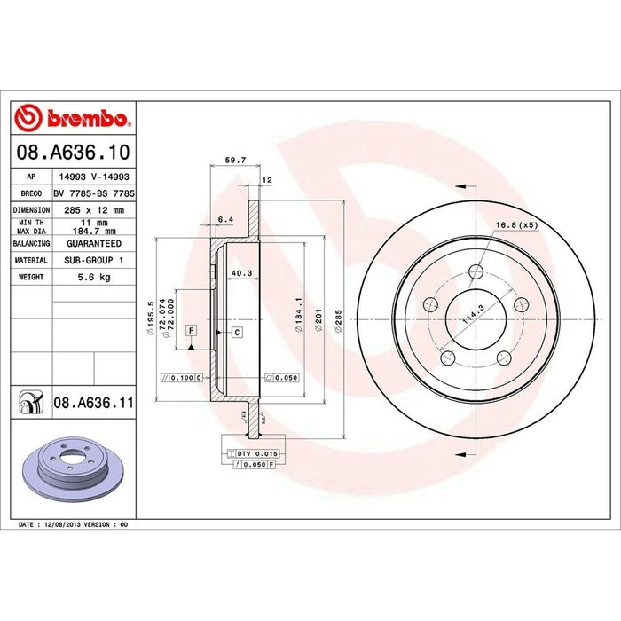 08.A636.11 Brembo Brake Rotor