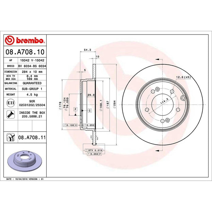 08.A708.11 Brembo Brake Rotor