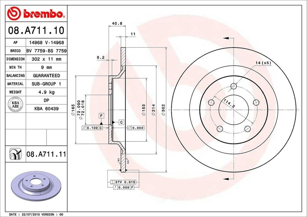 08.A711.11 Brembo Brake Rotor