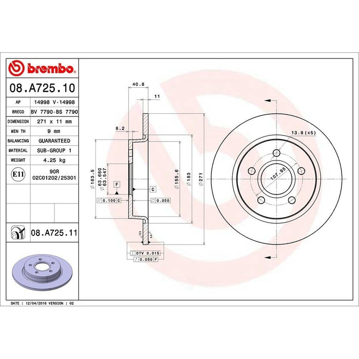08.A725.11 Brembo Brake Rotor