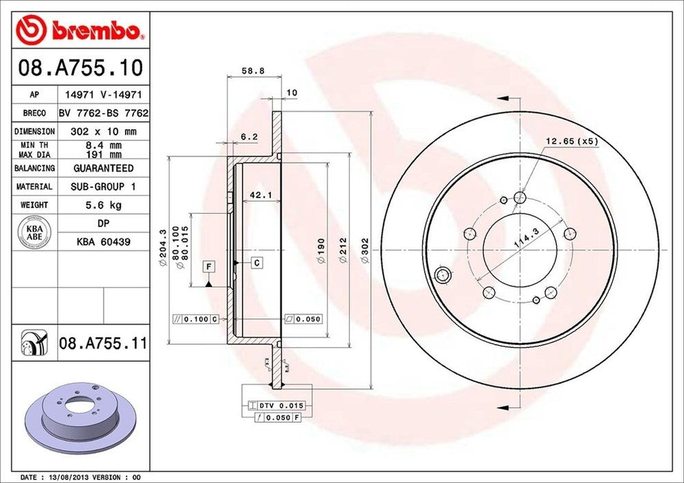 08.A755.11 Brembo Brake Rotor