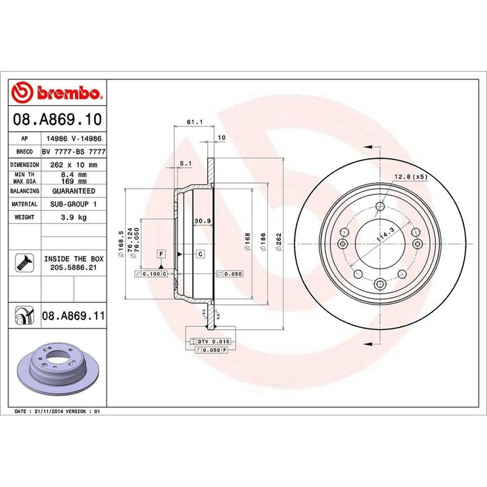 08.A869.11 Brembo Brake Rotor