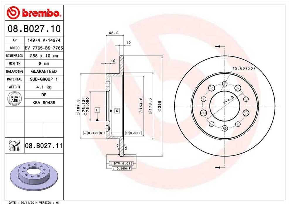08.B027.11 Brembo Brake Rotor