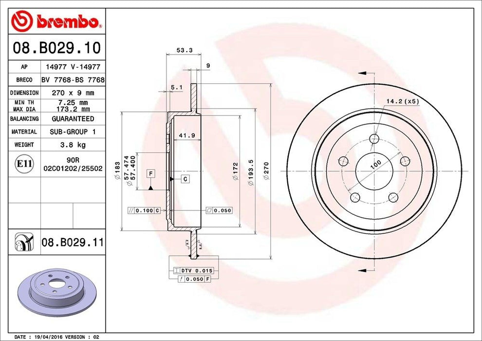 08.B029.11 Brembo Brake Rotor