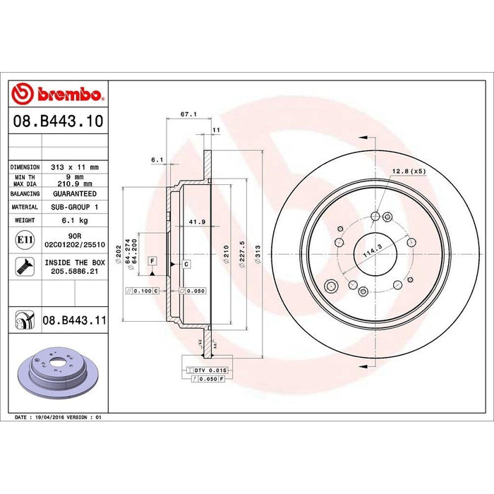 08.B443.11 Brembo Brake Rotor