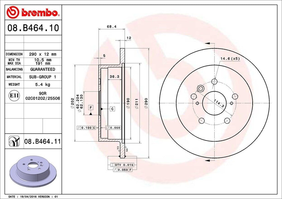 08.B464.11 Brembo Brake Rotor
