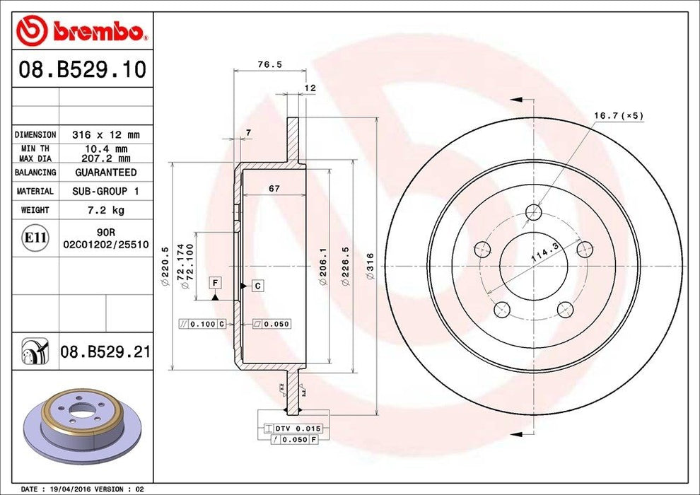 08.B529.11 Brembo Brake Rotor