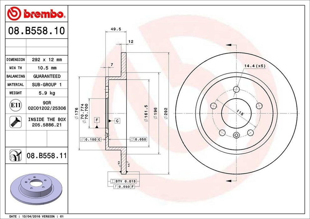 08.B558.11 Brembo Brake Rotor