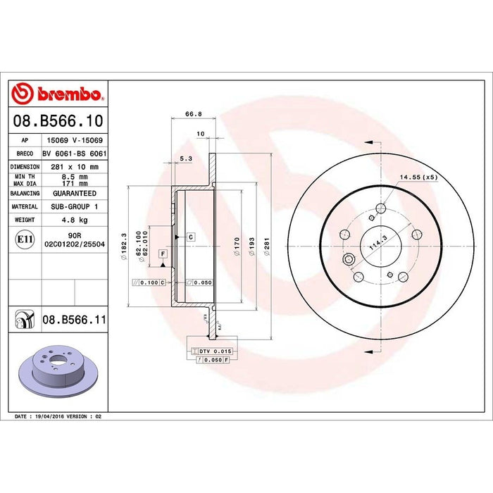 08.B566.11 Brembo Brake Rotor