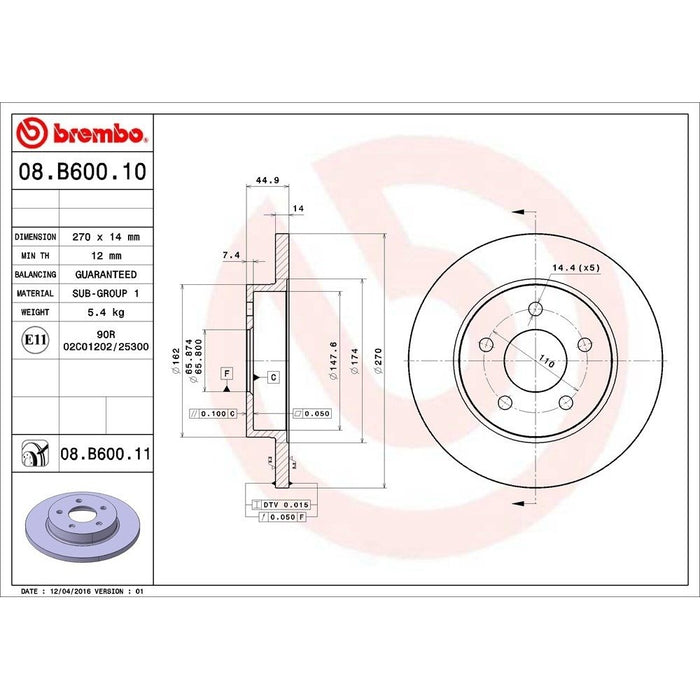 08.B600.11 Brembo Brake Rotor