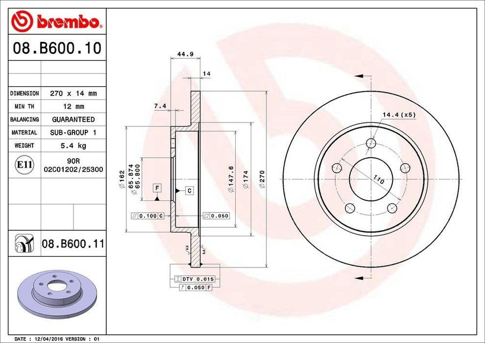 08.B600.11 Brembo Brake Rotor