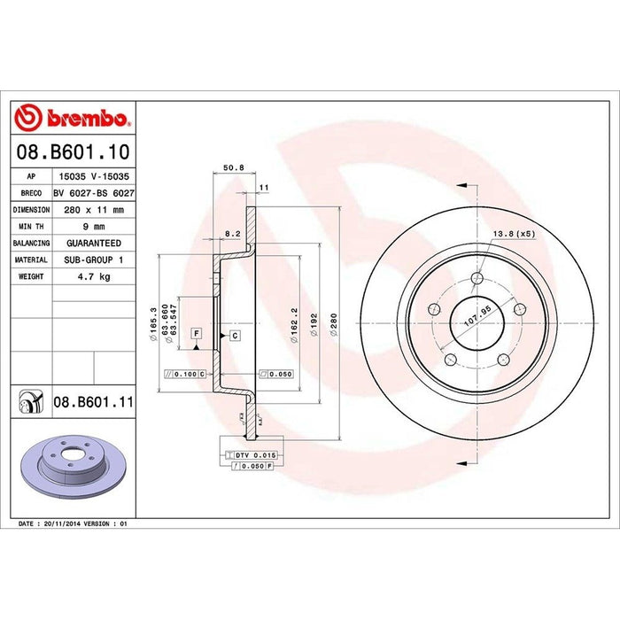 08.B601.11 Brembo Brake Rotor