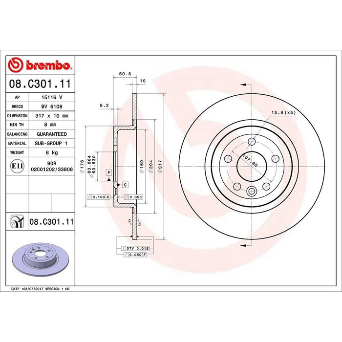 08.C301.11 Brembo Brake Rotor