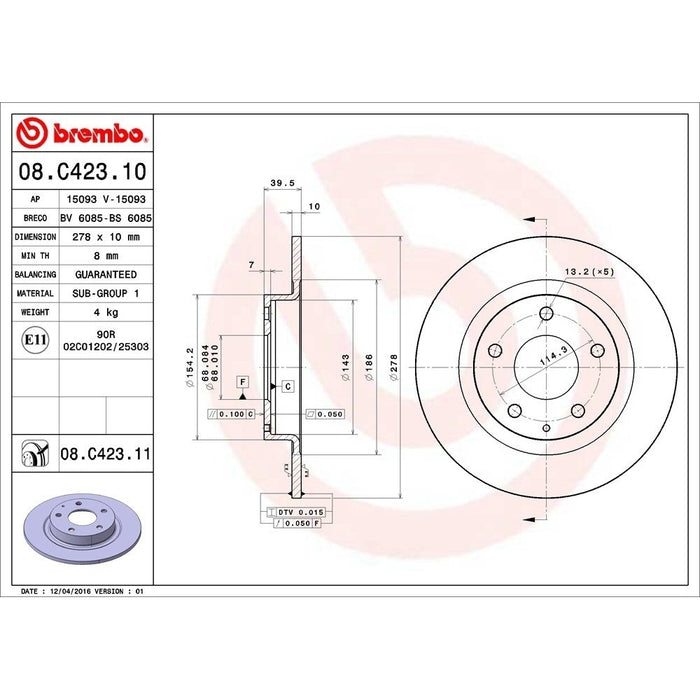 08.C423.11 Brembo Brake Rotor