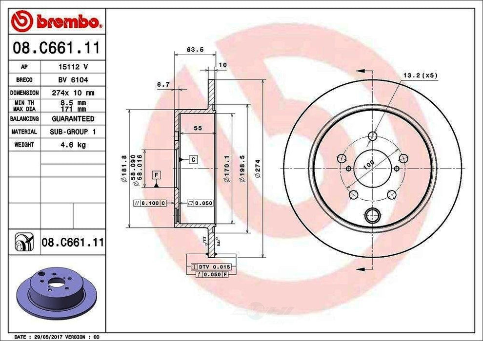 08.C661.11 Brembo Brake Rotor