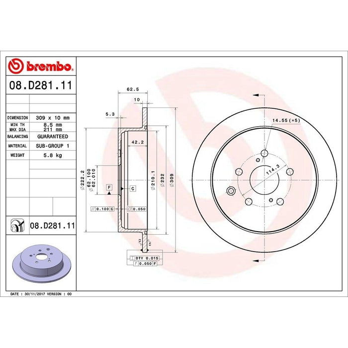 08.D281.11 Brembo Brake Rotor