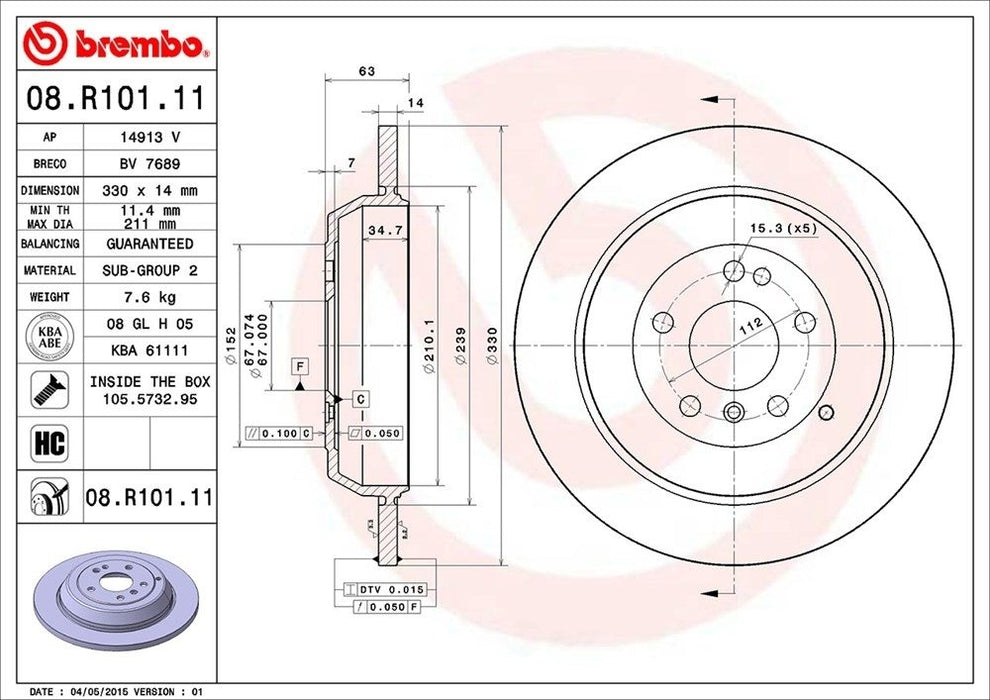 08.R101.11 Brembo Brake Rotor