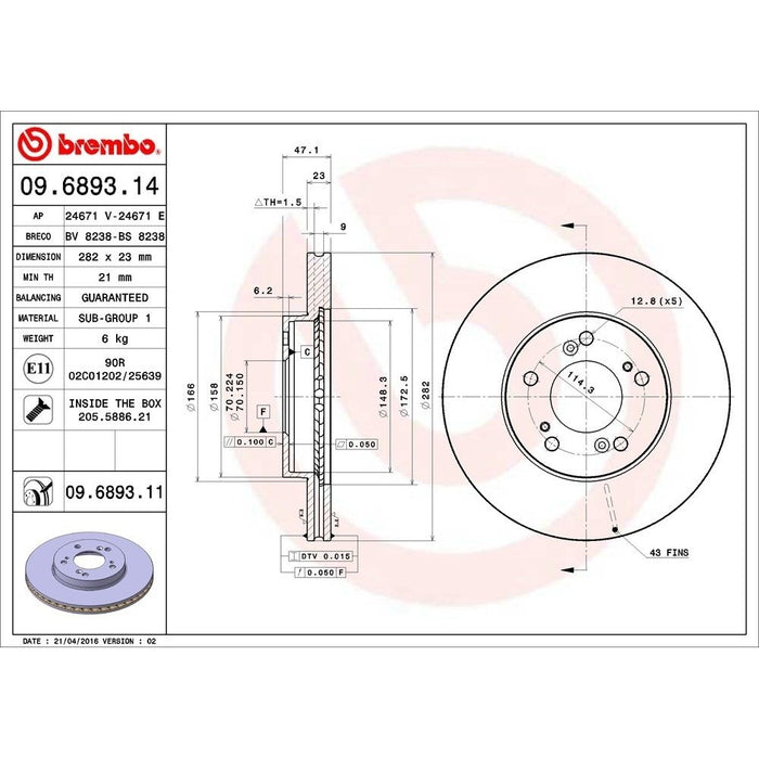 09.6893.11 Brembo Brake Rotor