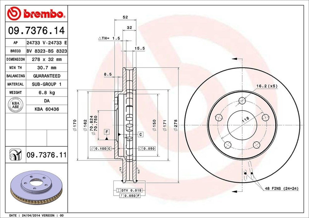 09.7376.11 Brembo Brake Rotor
