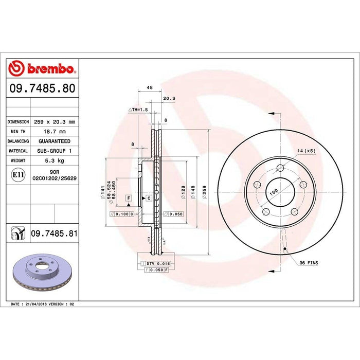 09.7485.81 Brembo Brake Rotor