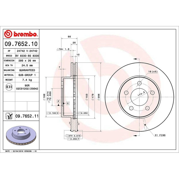09.7652.11 Brembo Brake Rotor