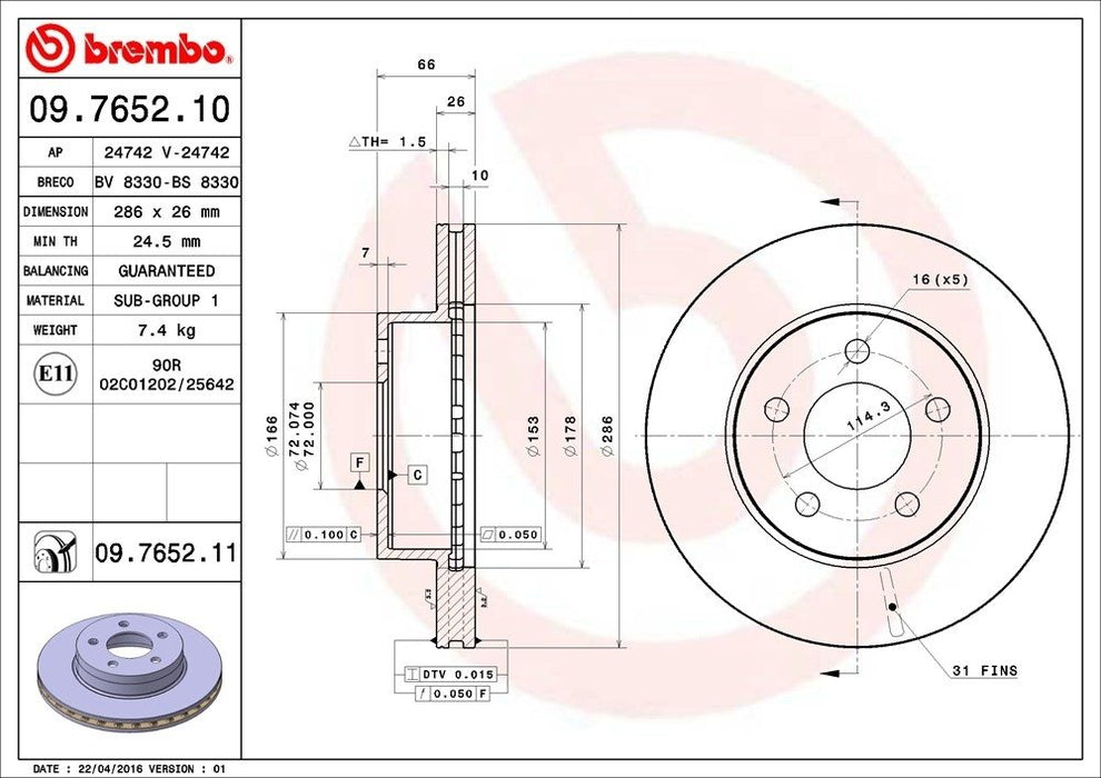 09.7652.11 Brembo Brake Rotor