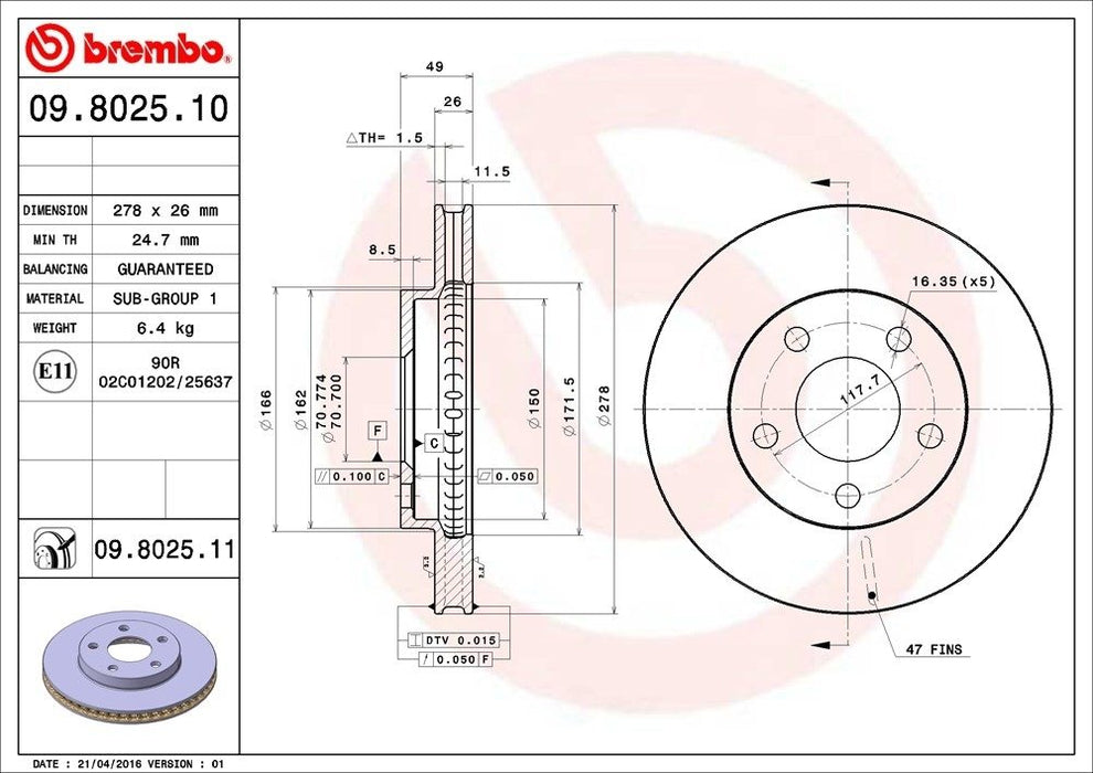 09.8025.11 Brembo Brake Rotor