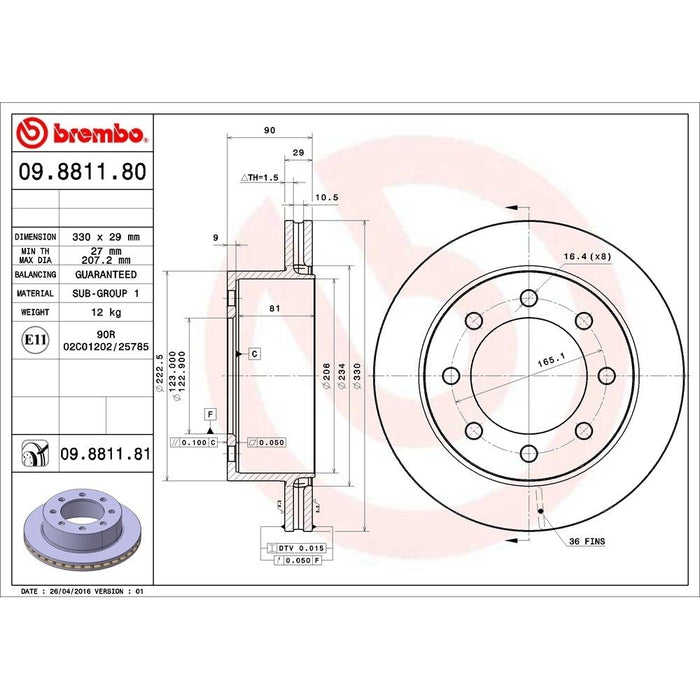 09.8811.81 Brembo Brake Rotor