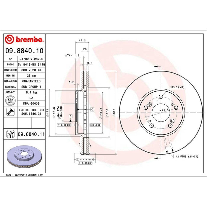 09.8840.11 Brembo Brake Rotor