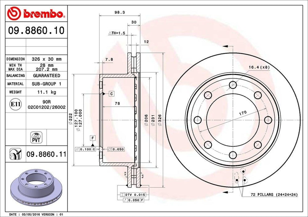 09.8860.11 Brembo Brake Rotor