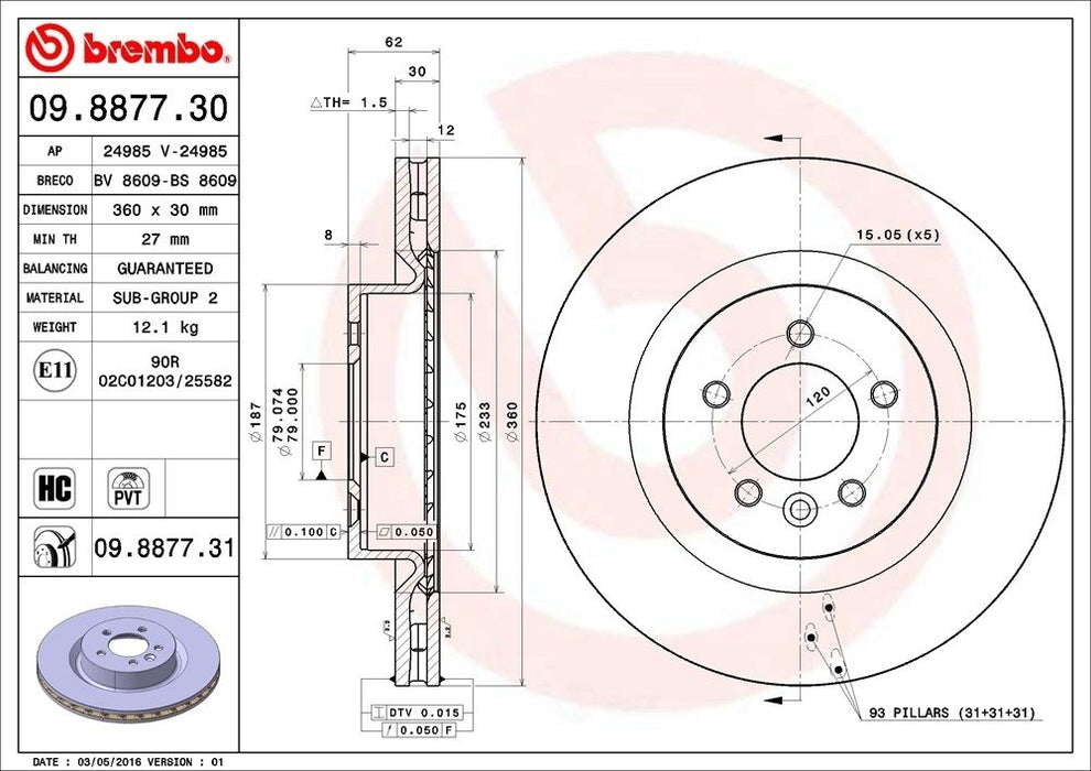 09.8877.31 Brembo Brake Rotor