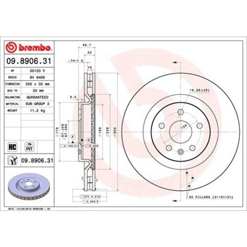 09.8906.31 Brembo Brake Rotor