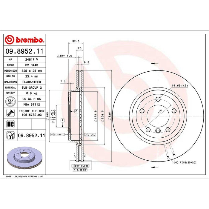 09.8952.11 Brembo Brake Rotor